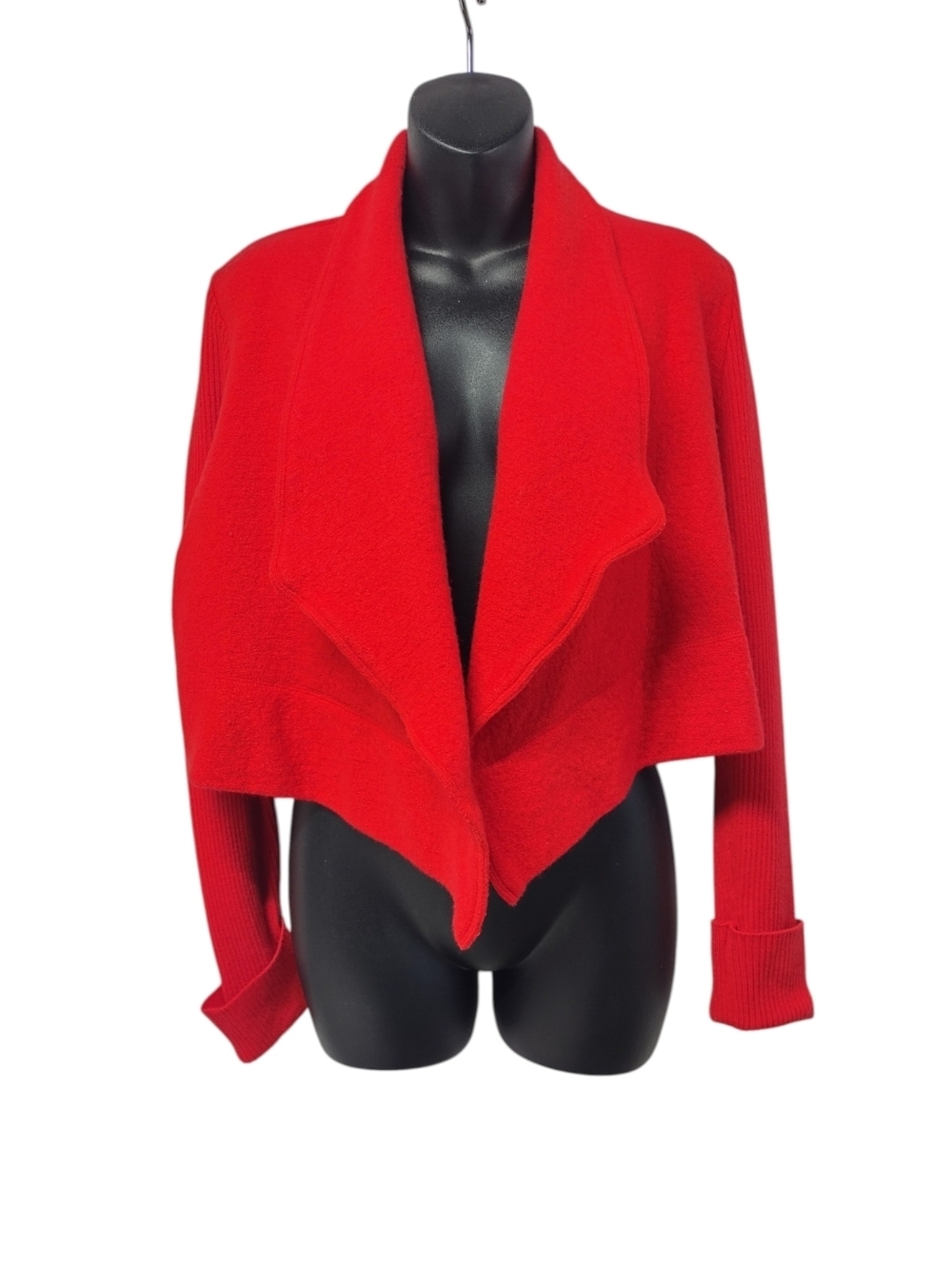 Jones New York Womens Size L Red Shawl Collar Open Front Cropped Cardigan Cotton